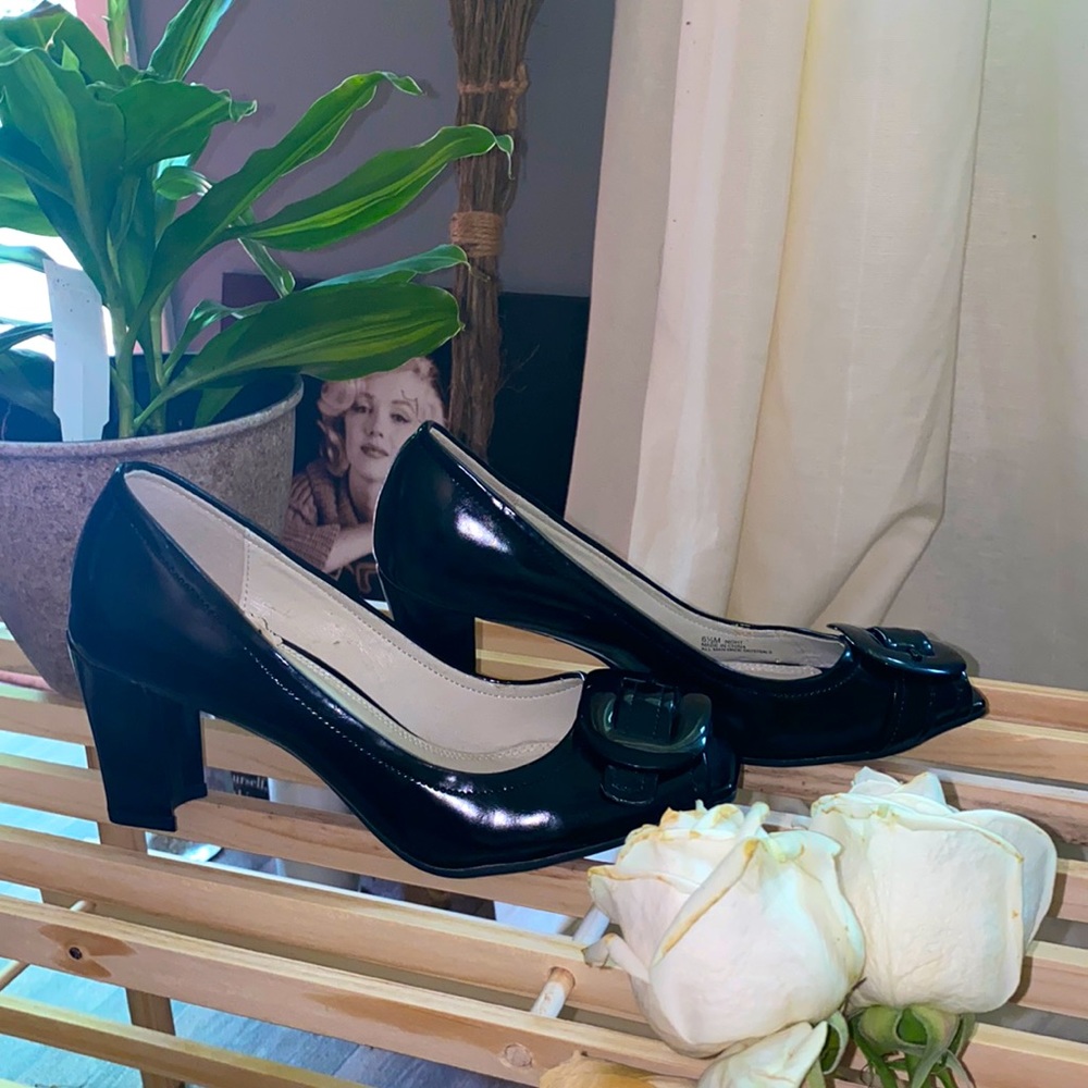 Etienne Aigner Buckle Open Toe Heels 6.5
